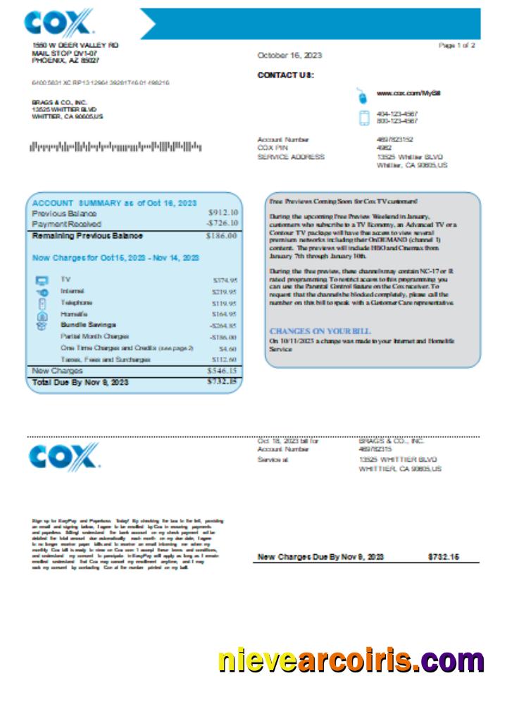 COX utility business bill, page1